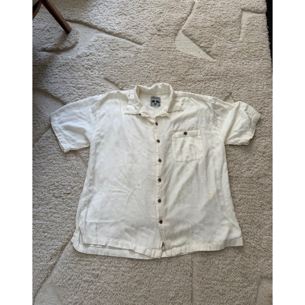 Vintage Sierra Palms Mens Silk Blend Camp Shirt Cream Ivory Textured XL